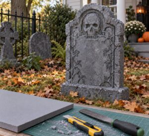 how to carve foam tombstones that look like real granite
