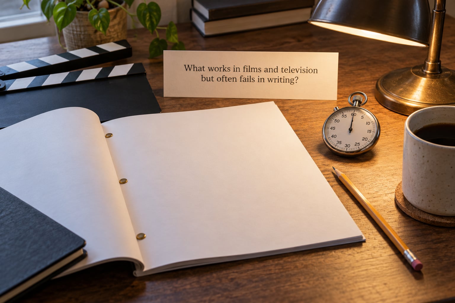 What works in films and television but often fails in writing?