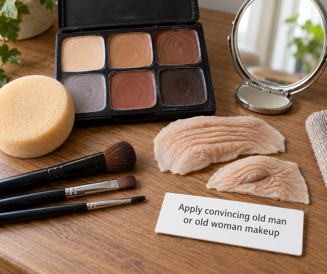 Apply convincing old man or old woman makeup