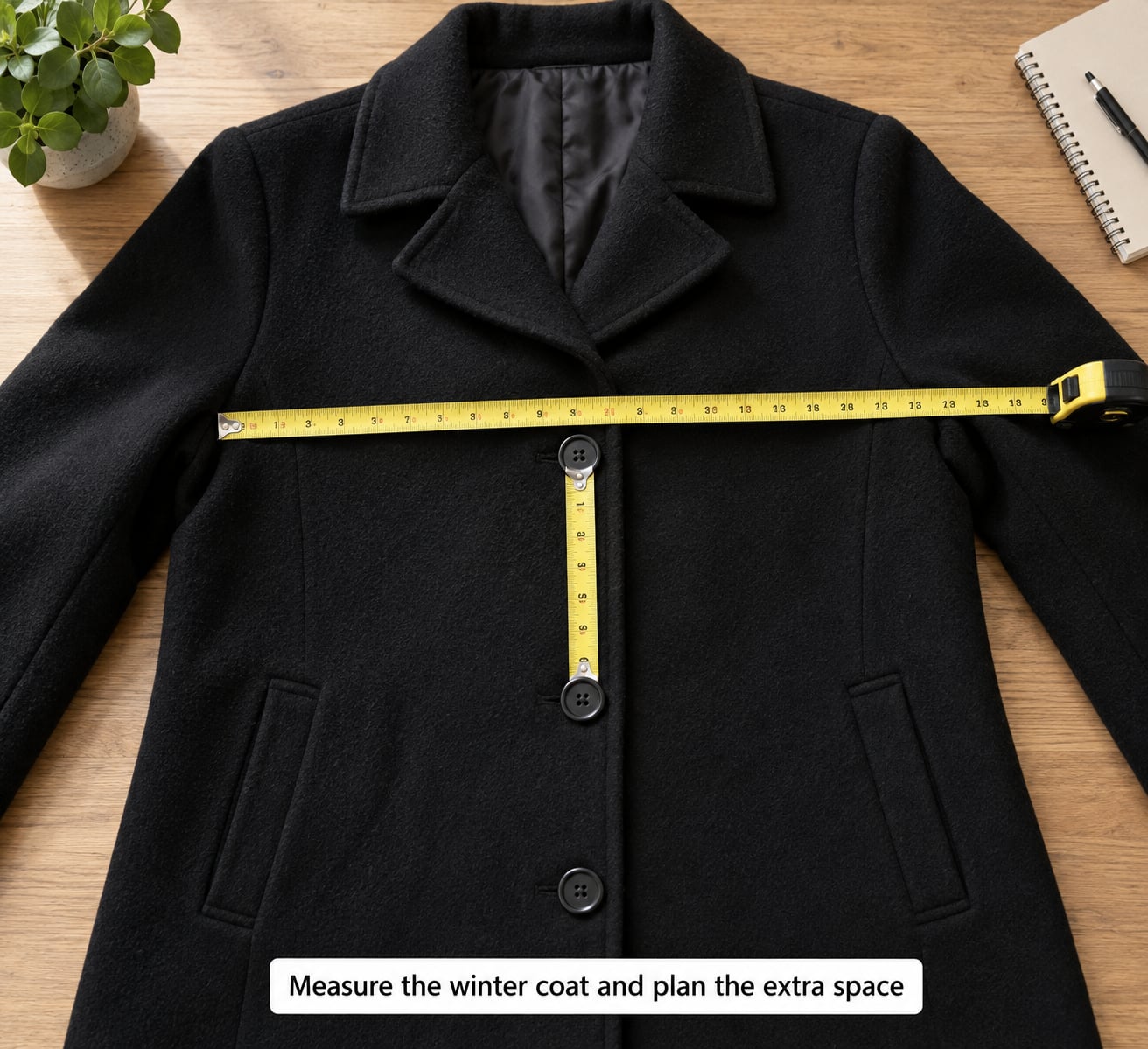 Measure the winter coat and plan the extra space