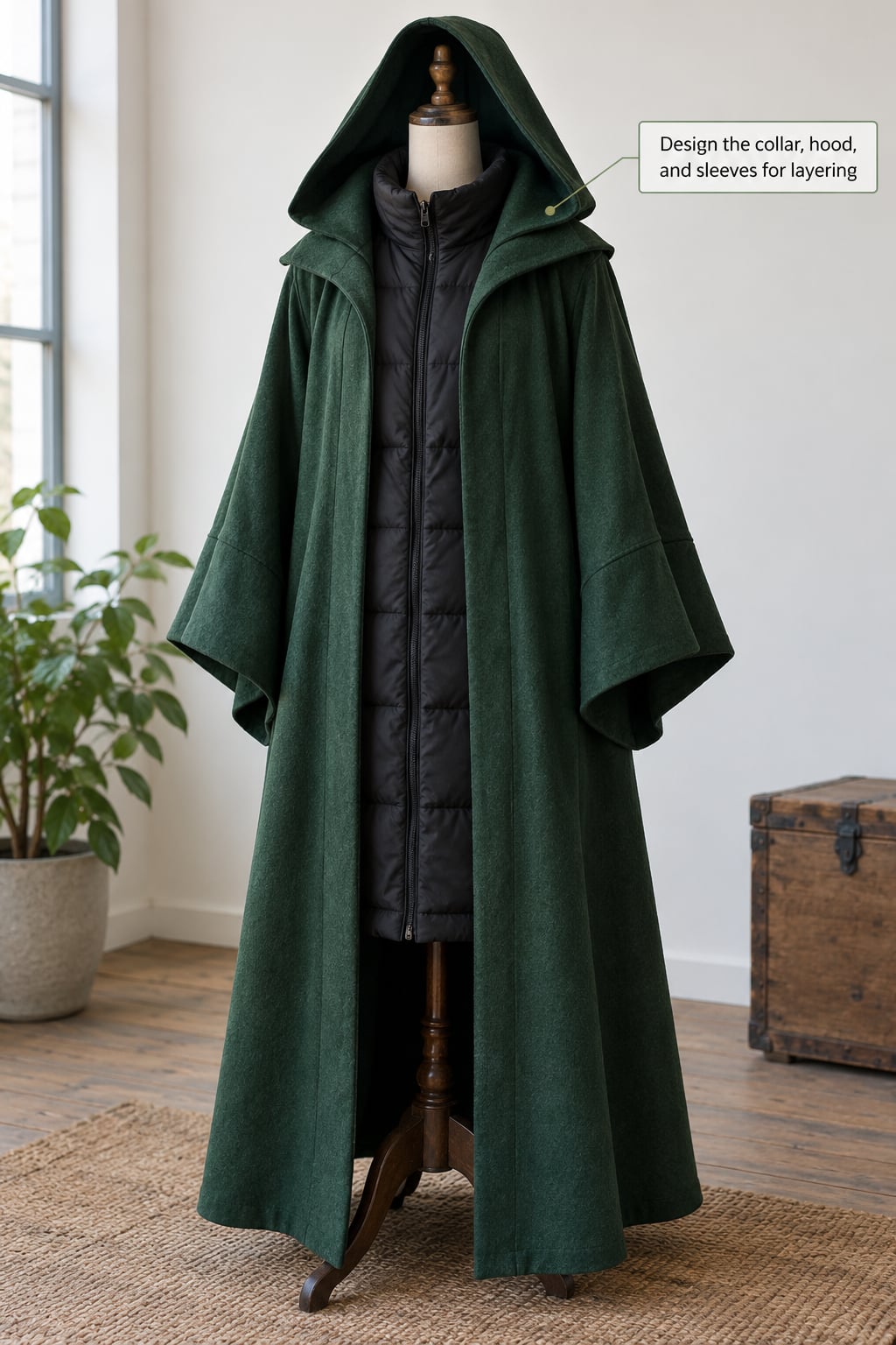 Design the collar, hood, and sleeves for layering