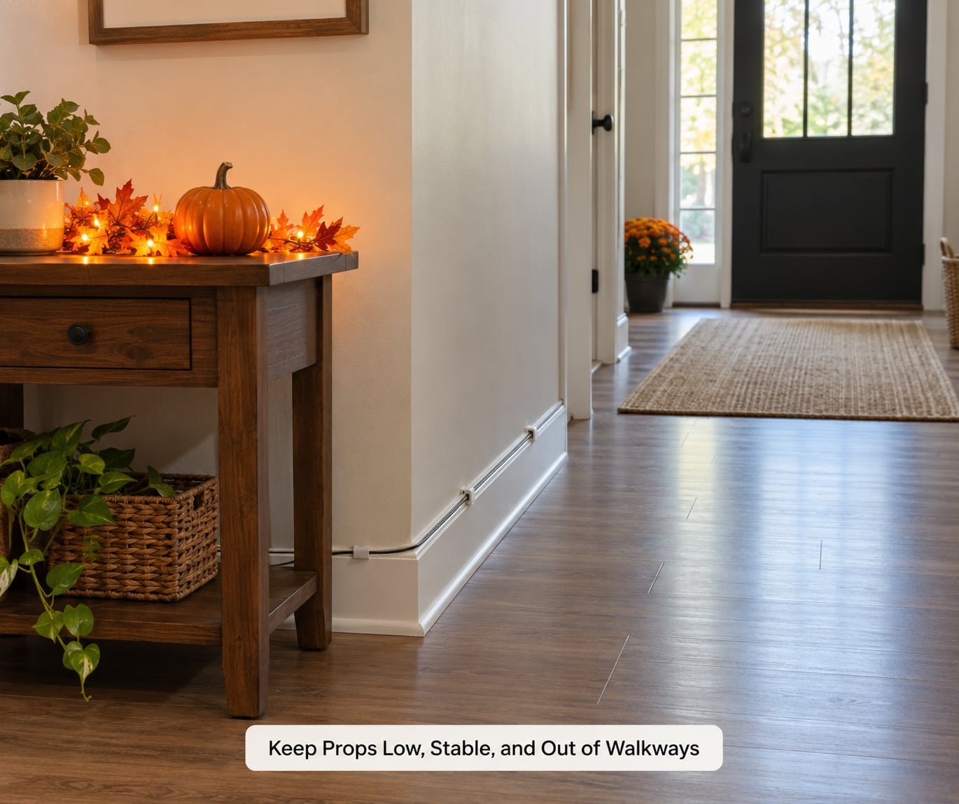 Keep Props Low, Stable, and Out of Walkways