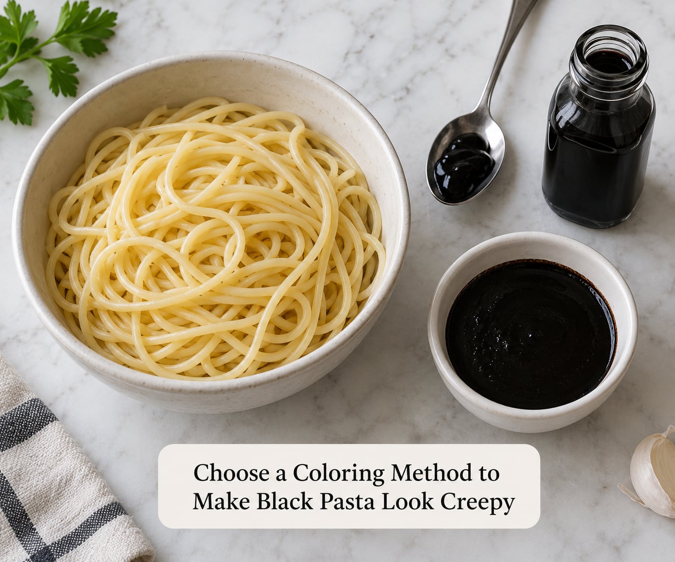 Choose a Coloring Method to Make Black Pasta Look Creepy