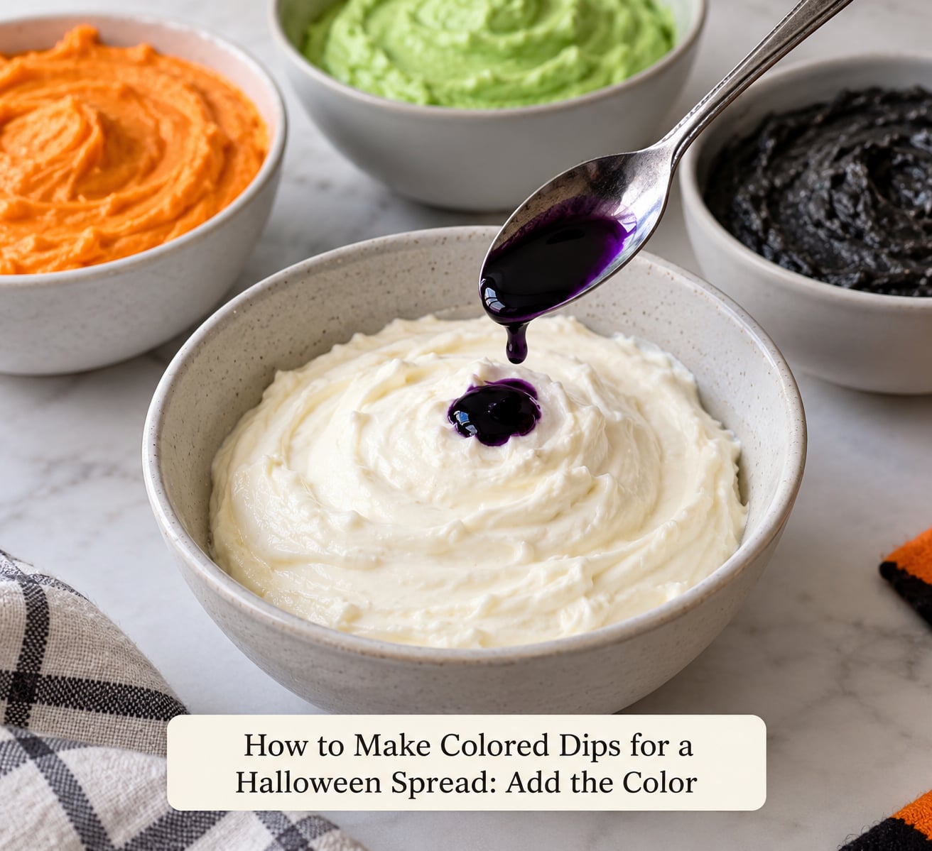 How to Make Colored Dips for a Halloween Spread: Add the Color