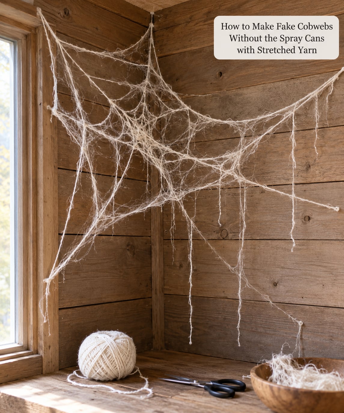 How to Make Fake Cobwebs Without the Spray Cans with Stretched Yarn