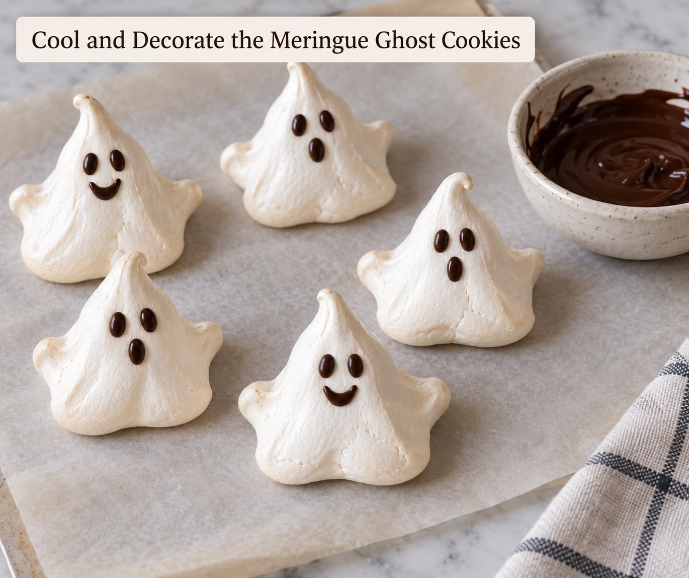 Cool and Decorate the Meringue Ghost Cookies