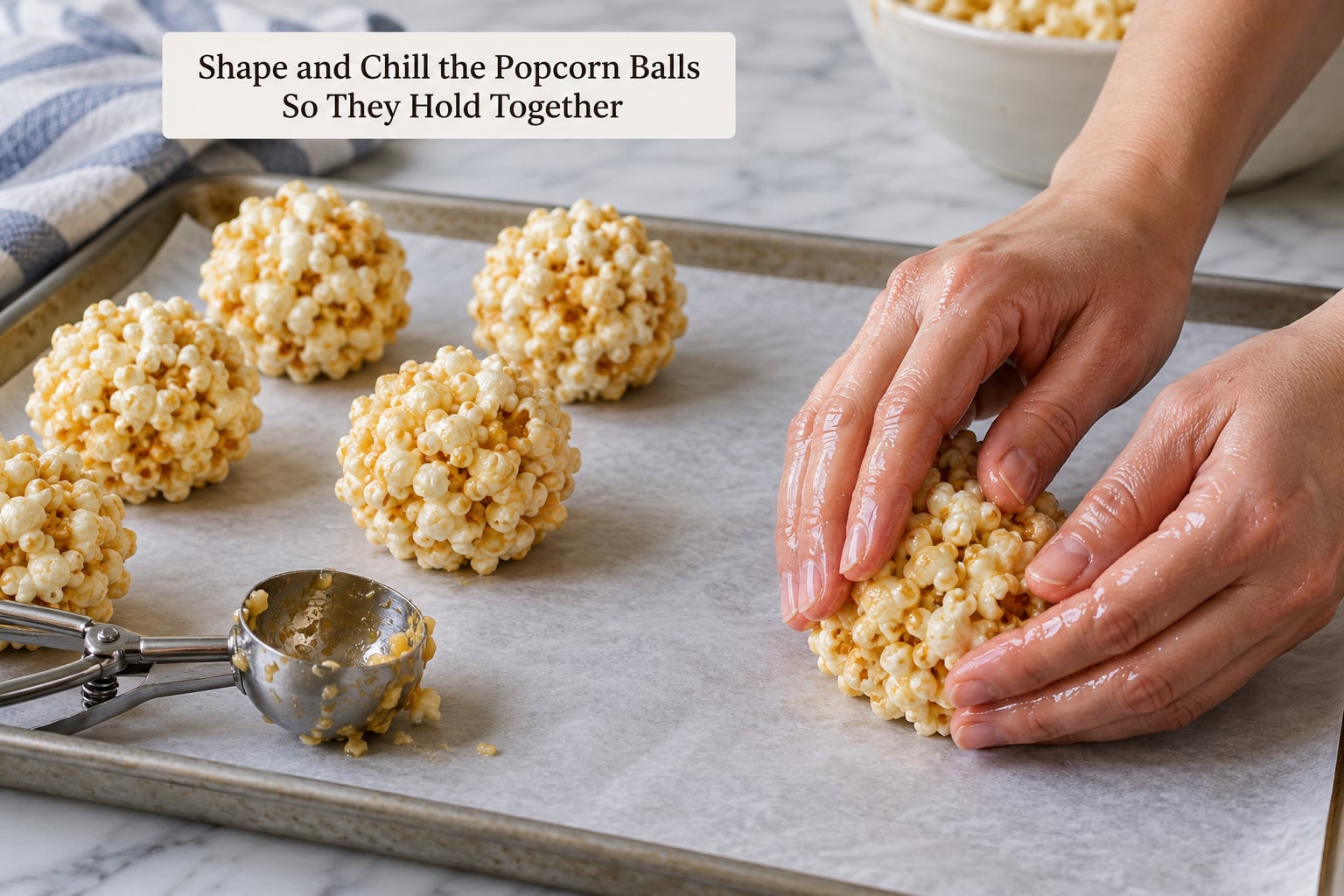 Shape and Chill the Popcorn Balls So They Hold Together