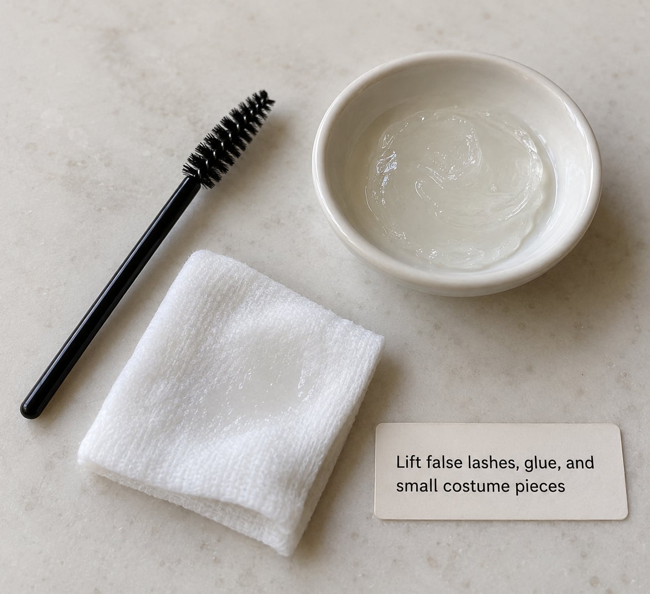 Lift false lashes, glue, and small costume pieces